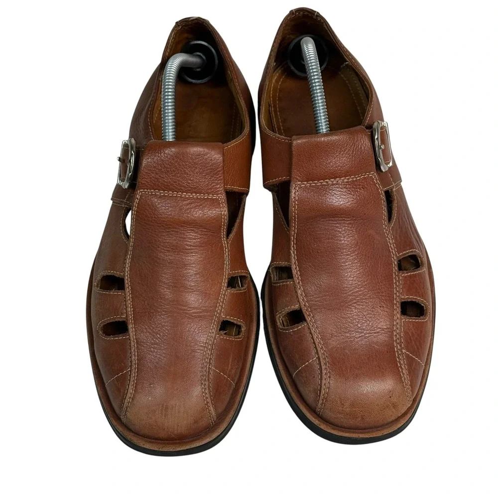 Sandro Moscoloni Men Brown Leather Fisherman Sandals Comfort Walk 4051 Size 9.5D